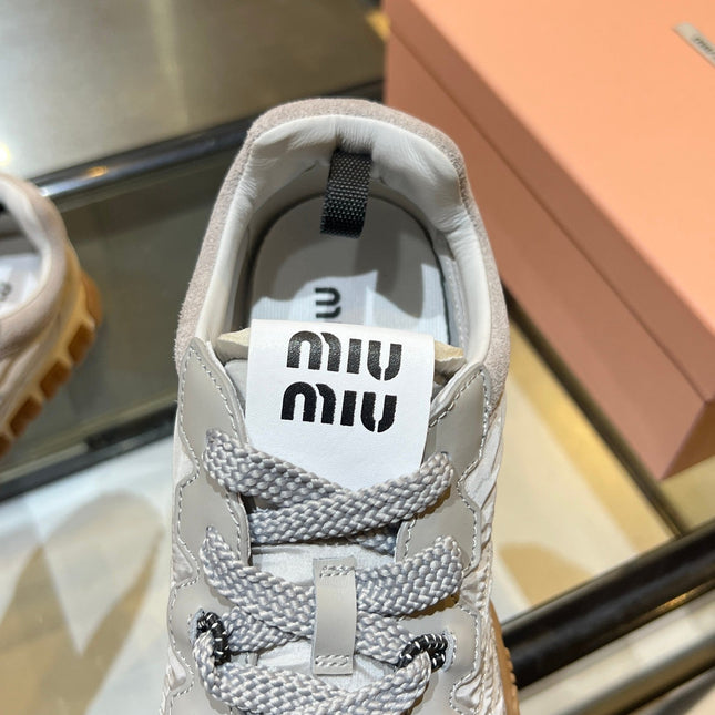 MIUMIU 26S SNEAKERS IN GRAY FABRIC AND SUEDE
