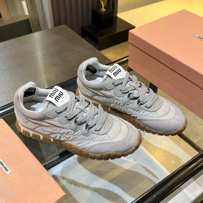MIUMIU 26S SNEAKERS IN GRAY FABRIC AND SUEDE