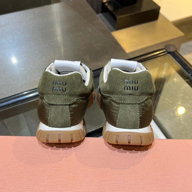 MIUMIU 26S SNEAKERS IN ARMY OLIVE FABRIC AND SUEDE