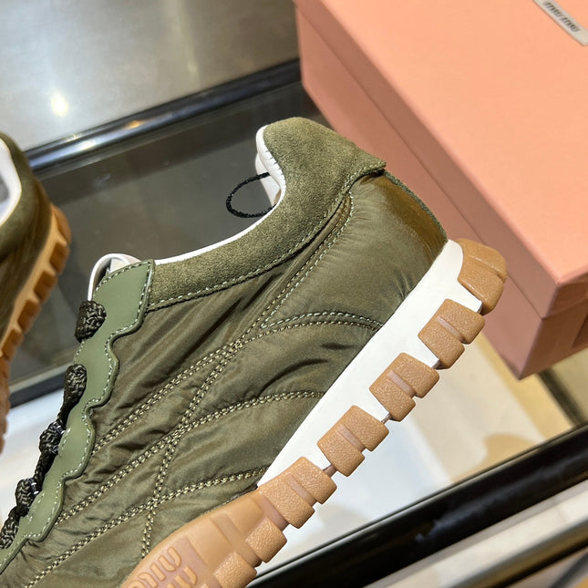 MIUMIU 26S SNEAKERS IN ARMY OLIVE FABRIC AND SUEDE