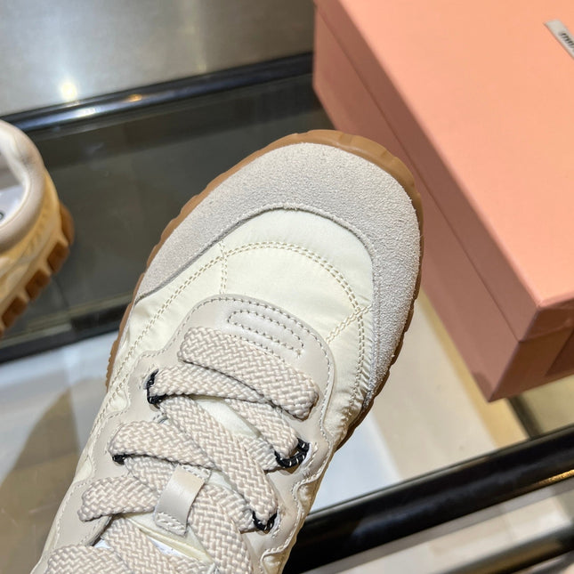 MIUMIU 26S SNEAKERS IN IVORY WHITE FABRIC AND SUEDE