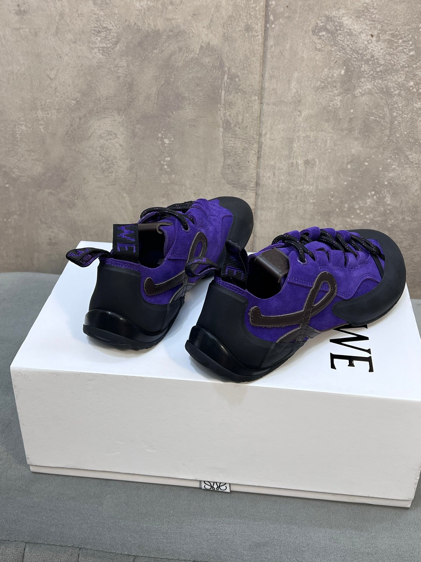 LOEWE 26S LACE UP SNEAKERS IN ROYAL PURPLE SUEDE AND RUBBER SOLE