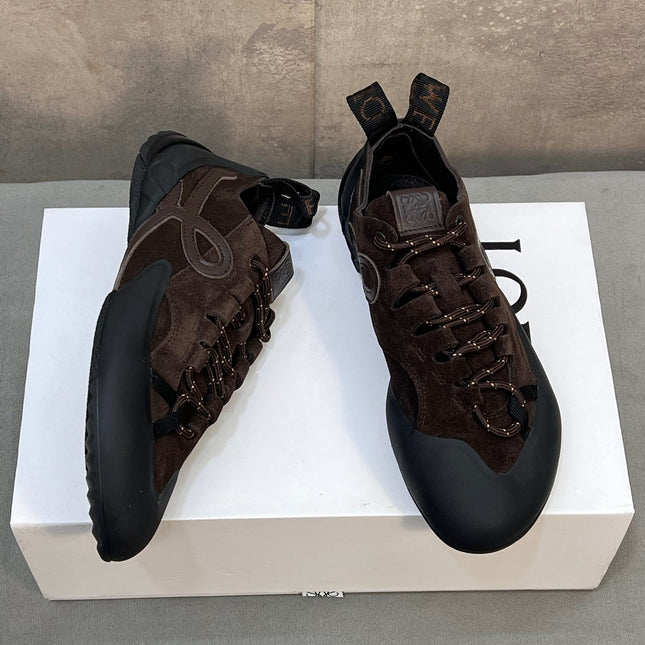 LOEWE 26S LACE UP SNEAKERS IN DARK BROWN SUEDE AND RUBBER SOLE