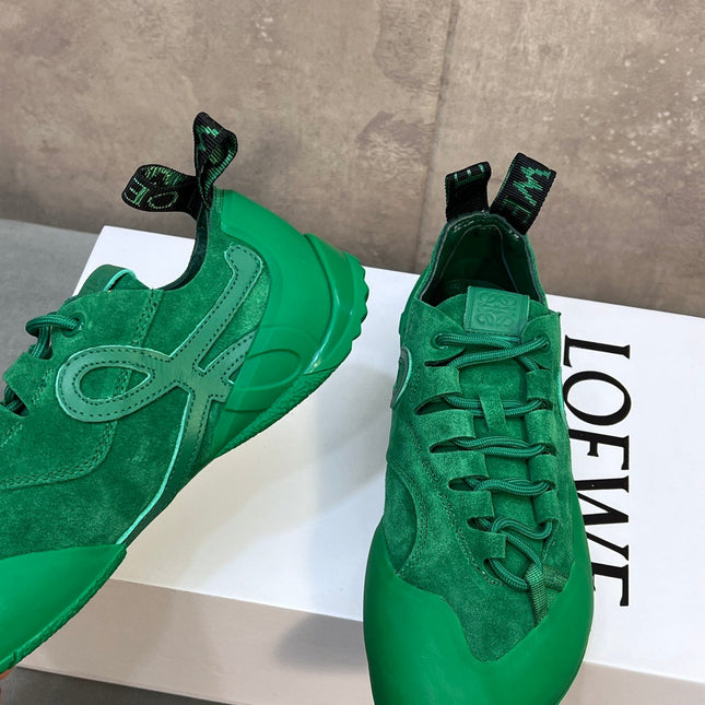 LOEWE 26S LACE UP SNEAKERS IN GREEN SUEDE AND RUBBER SOLE