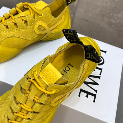 LOEWE 26S LACE UP SNEAKERS IN YELLOW SUEDE AND RUBBER SOLE