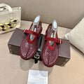 ALAIA 26S MESH FLATS IN DARK RED SUEDE