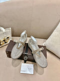 ALAIA 26S MESH FLATS IN BEIGE BROWN SUEDE