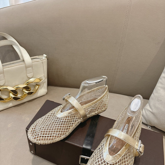 ALAIA 26S MESH FLATS IN LIGHT GOLD LAMBSKIN