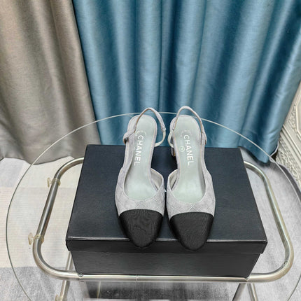 CC SLINGBACK 25S 65 MM IN GREY SUEDE AND BLACK FABRIC