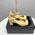 CC MARY JANE HEELS 25S IN BEIGE LAMBSKIN AND SUEDE WITH PEARL HEEL STYLE 6
