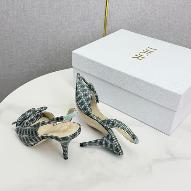 DIOR 26S HIGH-HEEL BACK-STRAP SHOES FABRIC WITH PLAID PATTERN