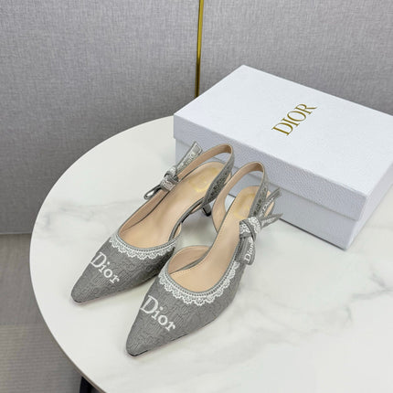 DIOR 26S SLINGBACK PUMPS IN GRAY FABRIC EMBOSSED LOGO