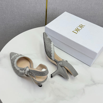 DIOR 26S SLINGBACK PUMPS IN GRAY FABRIC EMBOSSED LOGO