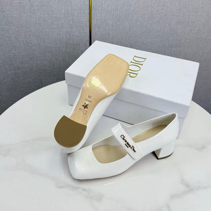 DIOR 26S MARY JANE HIGH HEELS 40MM IN WHITE PATENT CALFSKIN GOLD HARDWARE