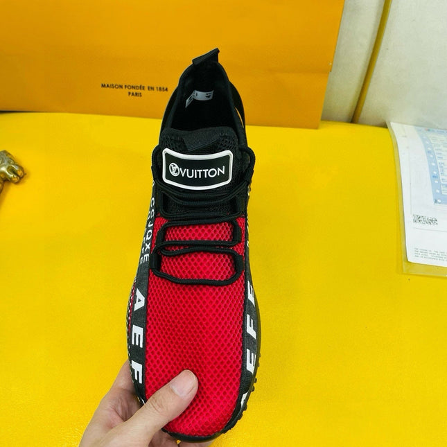 LV SNEAKER IN BLACK MIX RED BREATHABLE MESH FABRIC