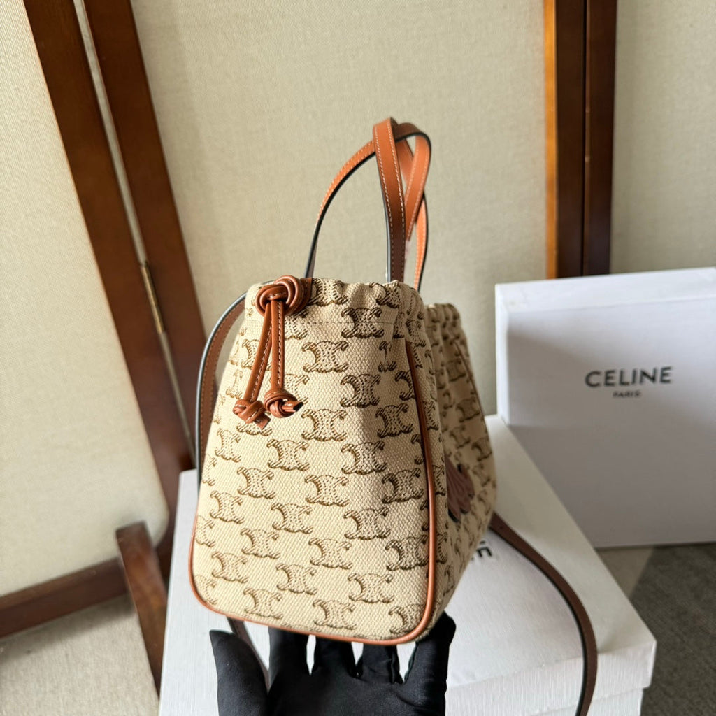 CELINE 26S CUIR CABAS HANDBAG 22 IN BROWN AND BEIGE CALFSKIN
