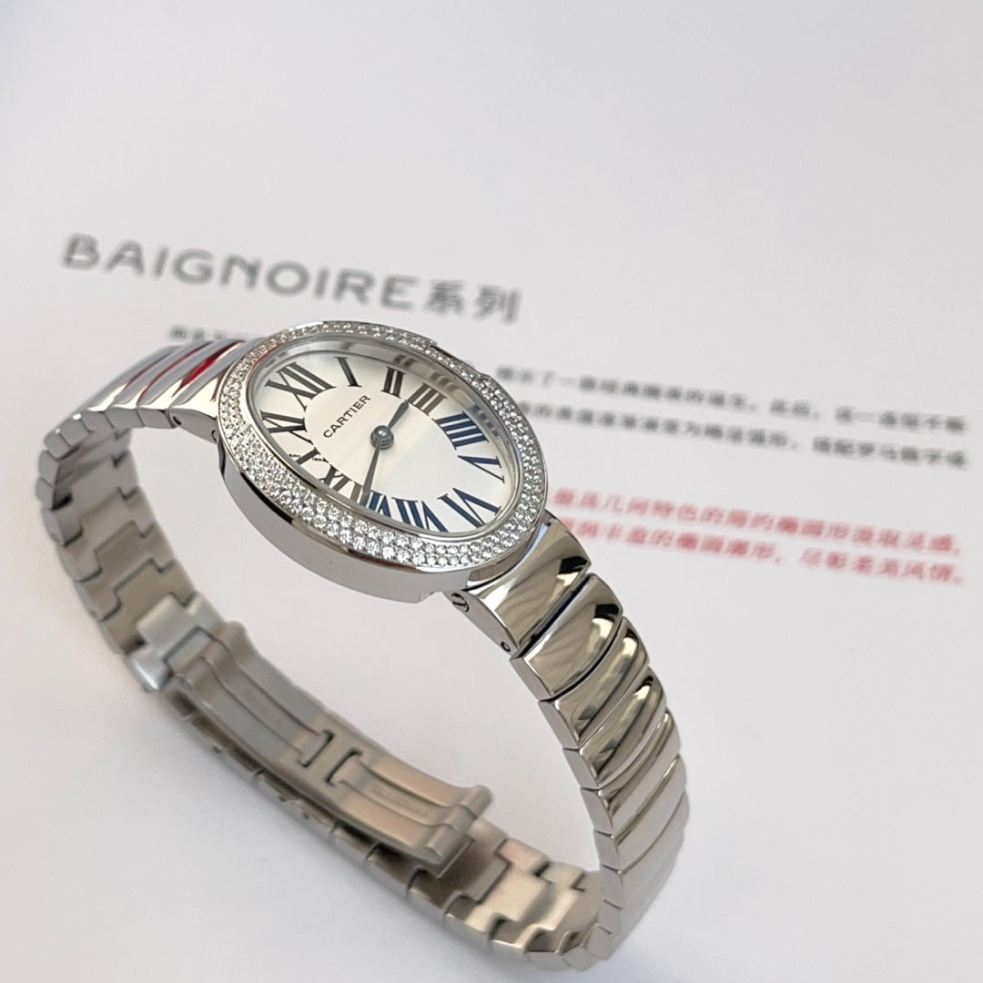 BAIGNOIRE DE CARTIER – OVAL SHAPE SILVER WITH SINGLE LINE DIAMONDS