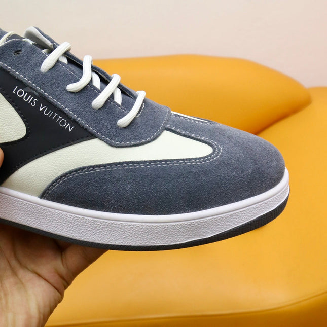 LV TRAINERS IN GREY SUEDE AND WHITE CALFSKIN