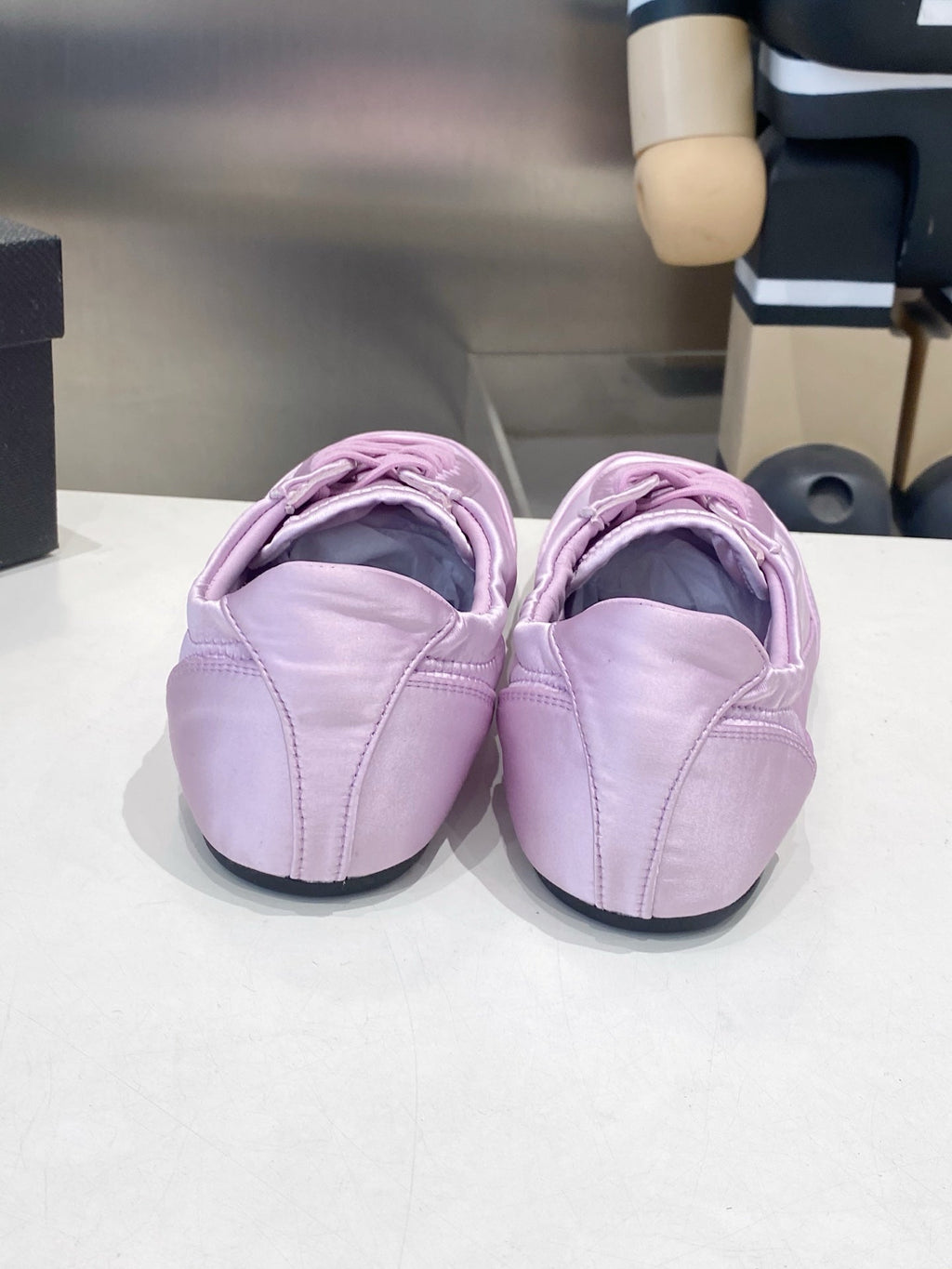PRADA 26S SNEAKERS IN LIGHT PURPLE SATIN