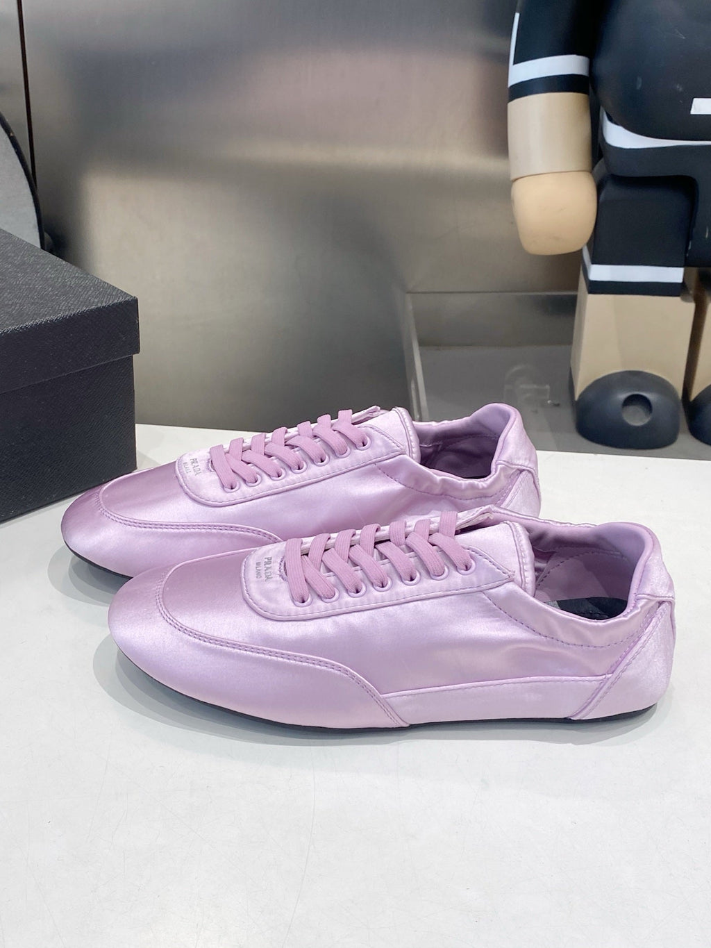 PRADA 26S SNEAKERS IN LIGHT PURPLE SATIN