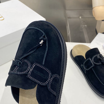 THE ROW 26S KNOT DETAIL MULE LOAFERS IN BLACK SUEDE