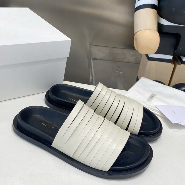 THE ROW 26S MULTI STRAP SLIDES IN WHITE CALFSKIN