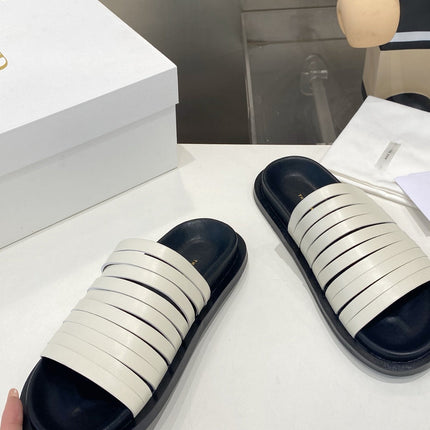 THE ROW 26S MULTI STRAP SLIDES IN WHITE CALFSKIN
