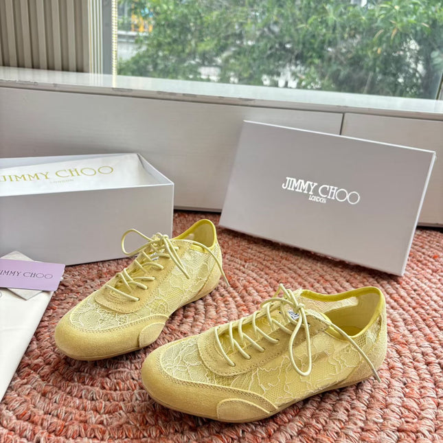 JIMMY CHOO 26S SNEAKERS IN YELLOW MESH AND SUEDE