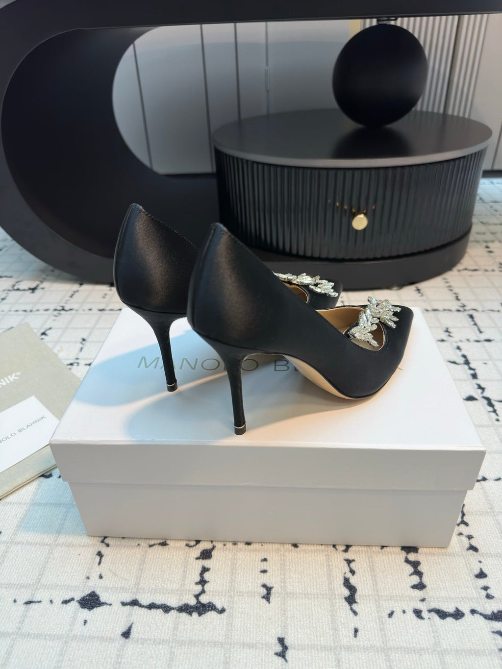 Lurum 90 Black Satin Crystal Embellished Pumps 868667