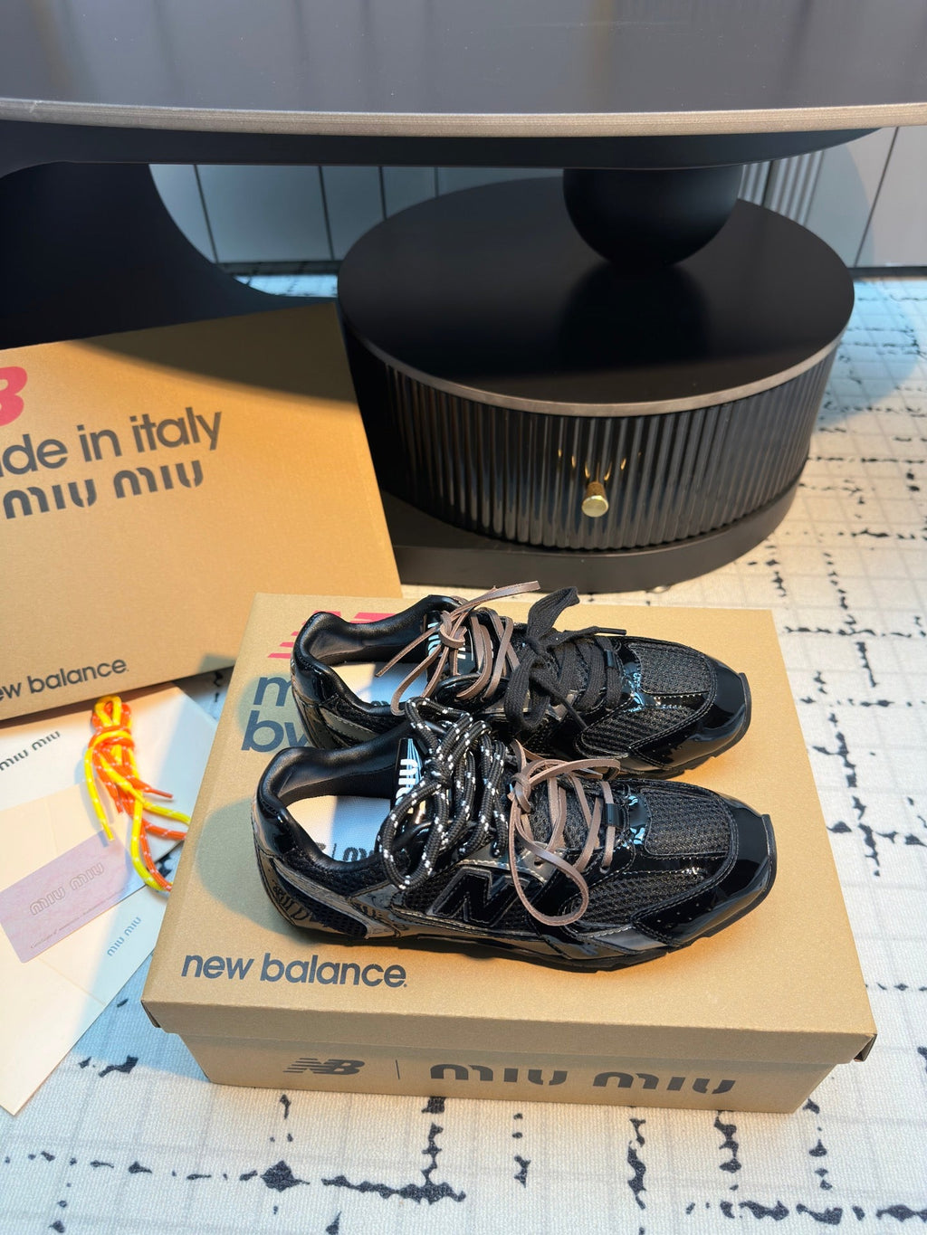 MIUMIU 26S RUNNING SNEAKERS IN BLACK CALFSKIN AND MESH RUBBER SOLE
