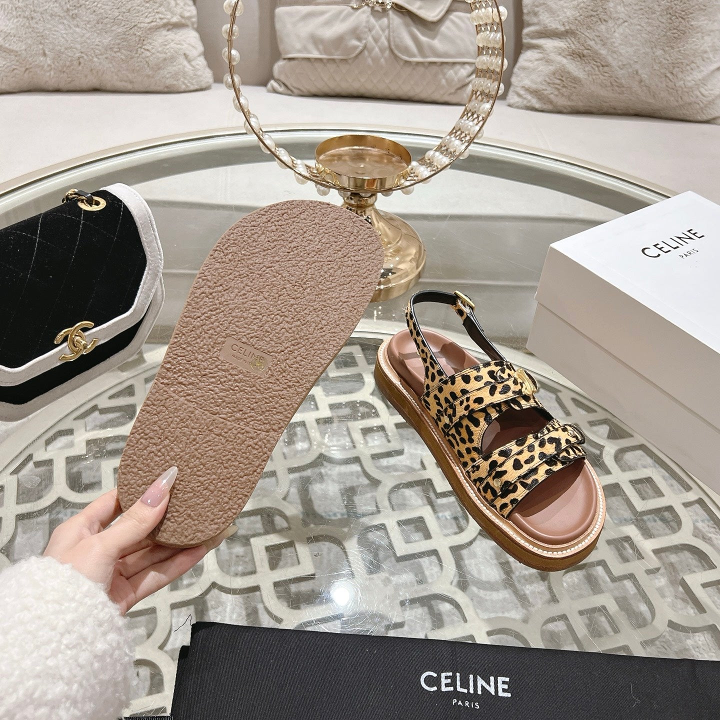 TIPPI TRIOMPHE SANDAL IN LEOPARD PRINTED HAIRY CALFSKIN