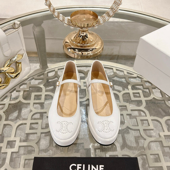 CLARA WEDGE MARY-JANE BALLERINA IN WHITE PATENT CALFSKIN