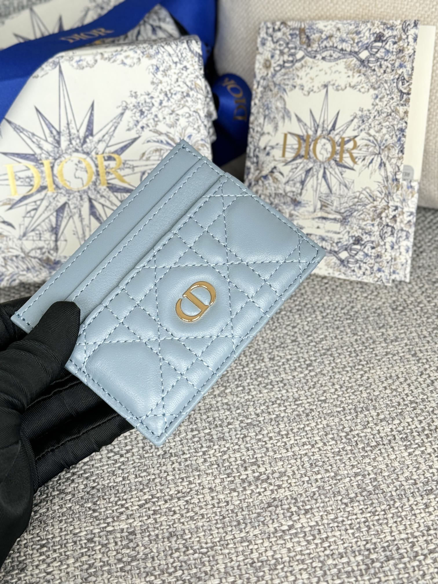 CARO FREESIA CARD HOLDER 10 IN BABY BLUE CANNAGE CALFSKIN