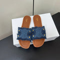CELINE FLAT SANDALS IN BLUE TRIOMPHE DENIM