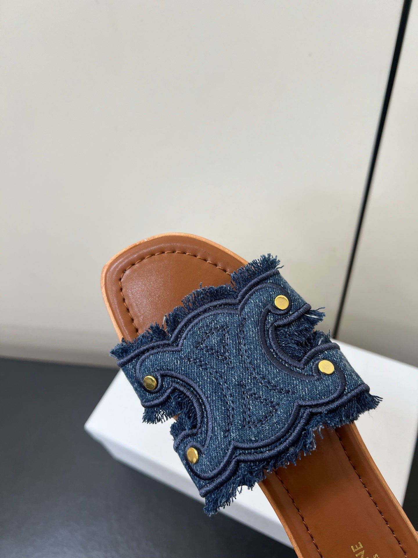 CELINE FLAT SANDALS IN BLUE TRIOMPHE DENIM