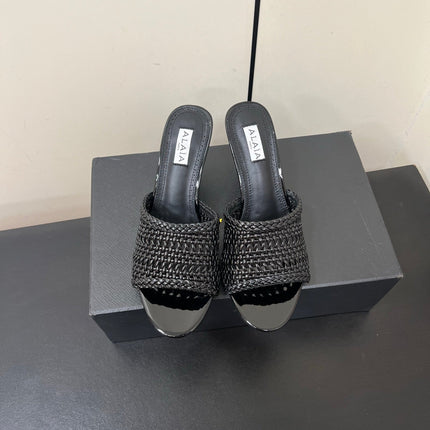 ALAIA HIGH HEEL 25S 70 MM IN BLACK LAMBSKIN WITH WOVEN PATTERN