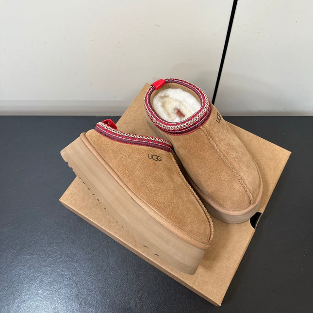 TAZZ PLATFORM SLIPPERS IN TAN BROWN SUEDE