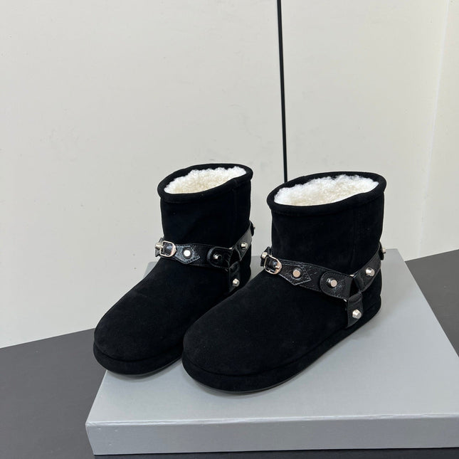 BALENCIAGA 25S ALASKA ANKLE BOOTS IN BLACK SUEDE AND LAMBSKIN WITH SILVER HARDWARE