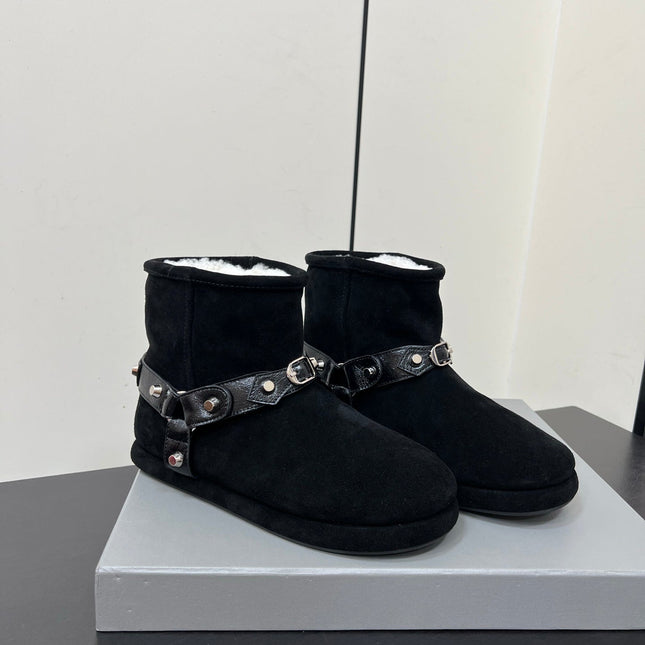 BALENCIAGA 25S ALASKA ANKLE BOOTS IN BLACK SUEDE AND LAMBSKIN WITH SILVER HARDWARE