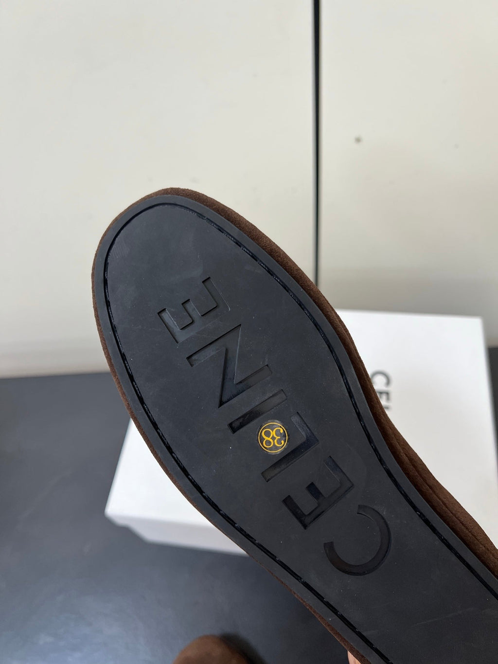 CELINE 26S MAILLON TRIOMPHE LOAFER IN DARK BROWN SUEDE