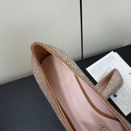 DIOR 26S POINTED-TOE HIGH HEELS 35MM IN NUDE SUEDE CRYSTAL