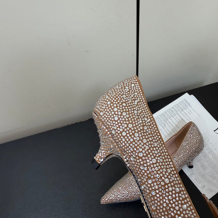 DIOR 26S POINTED-TOE HIGH HEELS 35MM IN NUDE SUEDE CRYSTAL