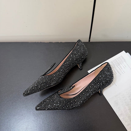 DIOR 26S POINTED-TOE HIGH HEELS 35MM IN BLACK SUEDE CRYSTAL
