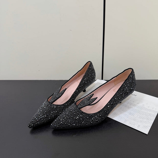 DIOR 26S POINTED-TOE HIGH HEELS 35MM IN BLACK SUEDE CRYSTAL