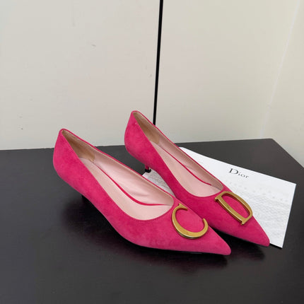 DIOR 26S POINTED-TOE HIGH HEELS 35MM IN RASPBERRY RED SUEDE GOLD HARDWARE