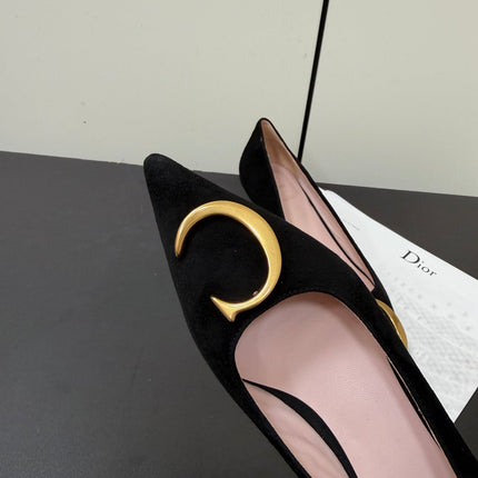 DIOR 26S POINTED-TOE HIGH HEELS 35MM IN BLACK SUEDE GOLD HARDWARE