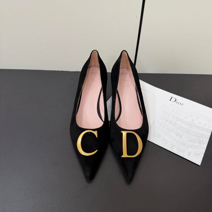 DIOR 26S POINTED-TOE HIGH HEELS 35MM IN BLACK SUEDE GOLD HARDWARE