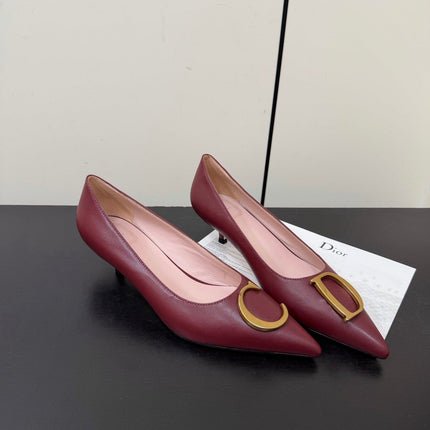 DIOR 26S POINTED-TOE HIGH HEELS 35MM IN DARK RED CALFSKIN GOLD HARDWARE