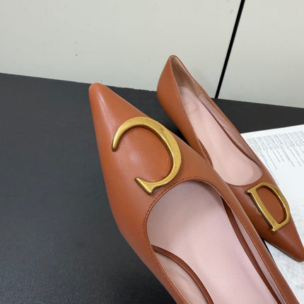 DIOR 26S POINTED-TOE HIGH HEELS 35MM IN RUST BROWN CALFSKIN GOLD HARDWARE