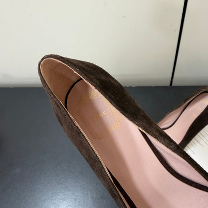 DIOR 26S POINTED-TOE HIGH HEELS 70MM IN DARK BROWN SUEDE GOLD HARDWARE